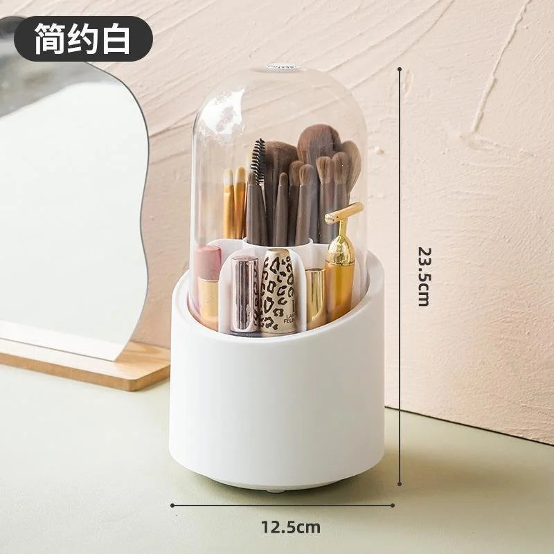 Makeup Brush Holder with Lid 360 Rotating   Storage Box for Dressing Table