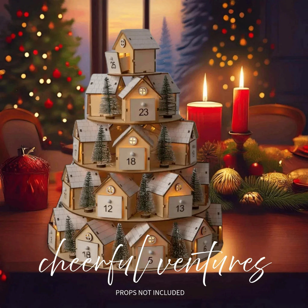Wooden Christmas Advent Calendar 24, Days House Shape Countdown Ornament, Xmas Tree Decoration Gift For, Kids Home Party Decor