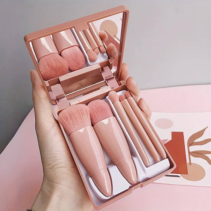 Travel Makeup Brush Set with Mirror — 5 Pieces