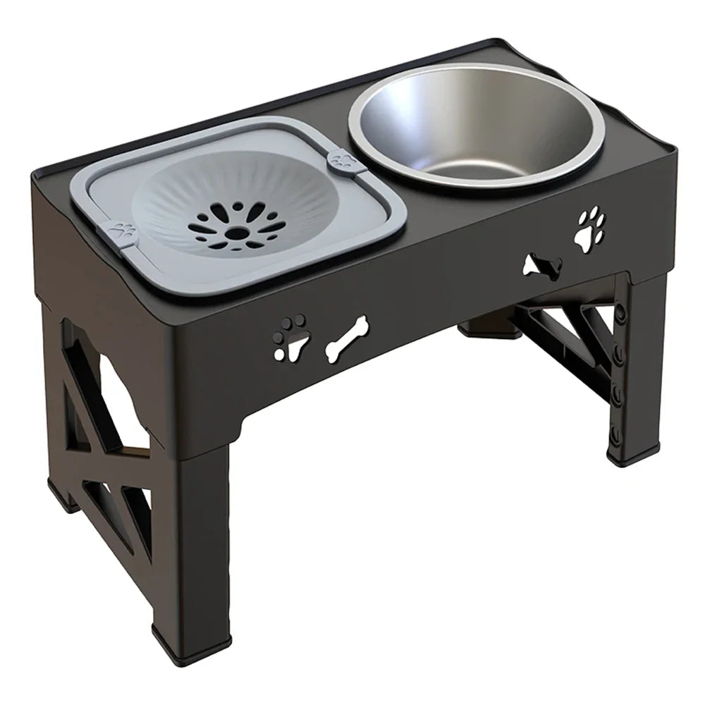 5 Adjustable Height for Different Needs 3 in 1 Pet Feeder Two Bowls One Lift Anti-upset High Neck Guard Slow Food Basin Pet Bowl
