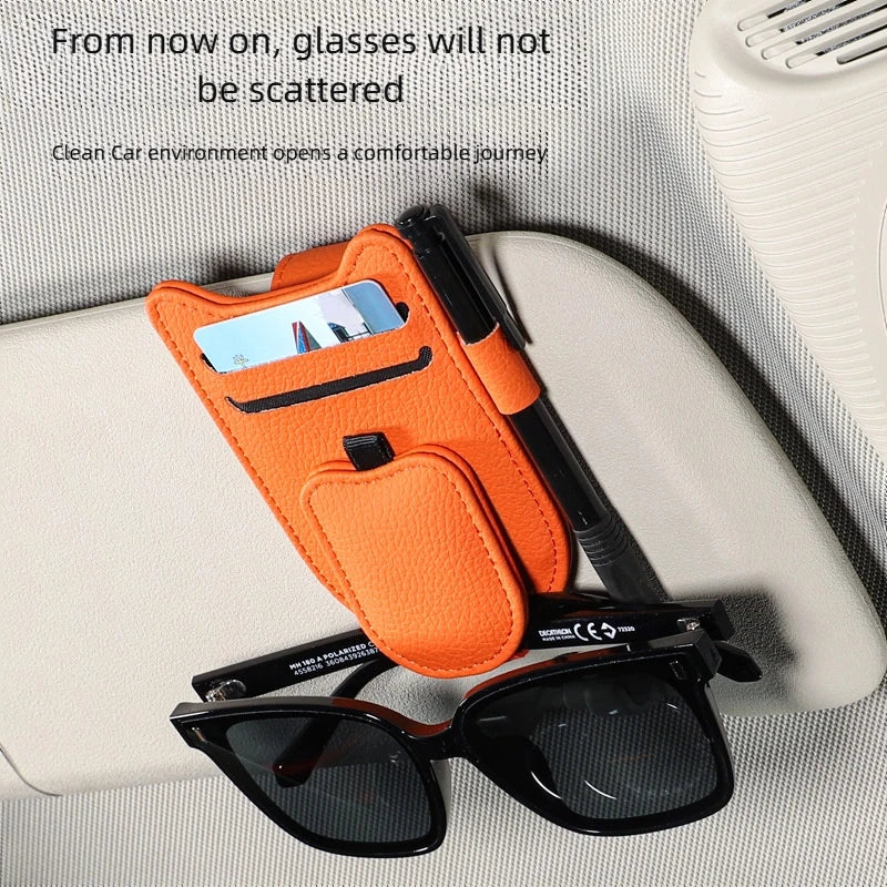 Magnetic Car Sunglasses Holder Sun Visor Glasses Clip PU Eyeglasses Hanger Portable Ticket Card Clip Auto Accessories