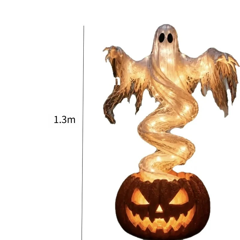 Swirling Ghost Pumpkin Yard Lamp, Lighted Spooky Ghost Ghost Pumpkin Decor