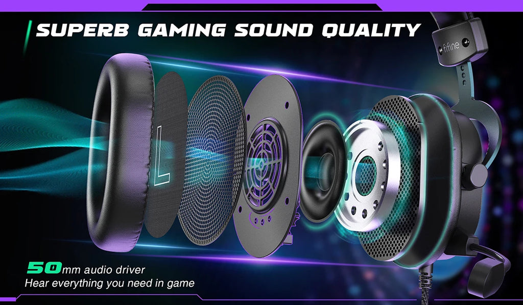FIFINE Headset,3.5 mm Jack & USB Headphone with 7.1 Surround Sound/Volum Control/Mute Switch for PC / MAC / PS4 / PS5 Mixer-H9