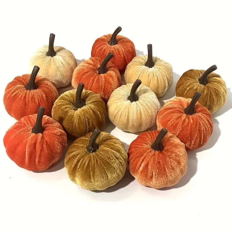 10pcs Velvet Artificial Pumpkin Decoration Desktop Pumpkin Halloween Decoration
