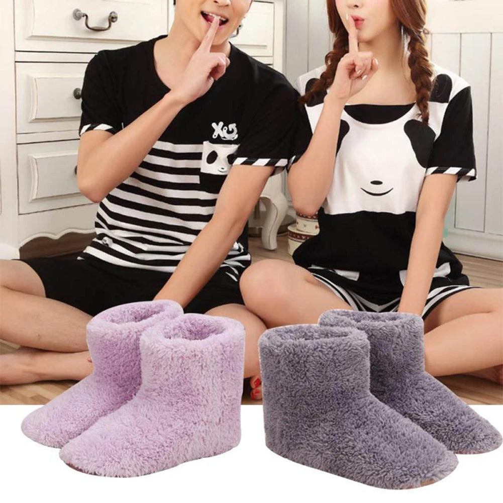 USB Electric Heating Shoes Men Women Winter Warm Snow Boots Electric Slippers Comfortable Plush Shoes Foot Warmer House Shoes
