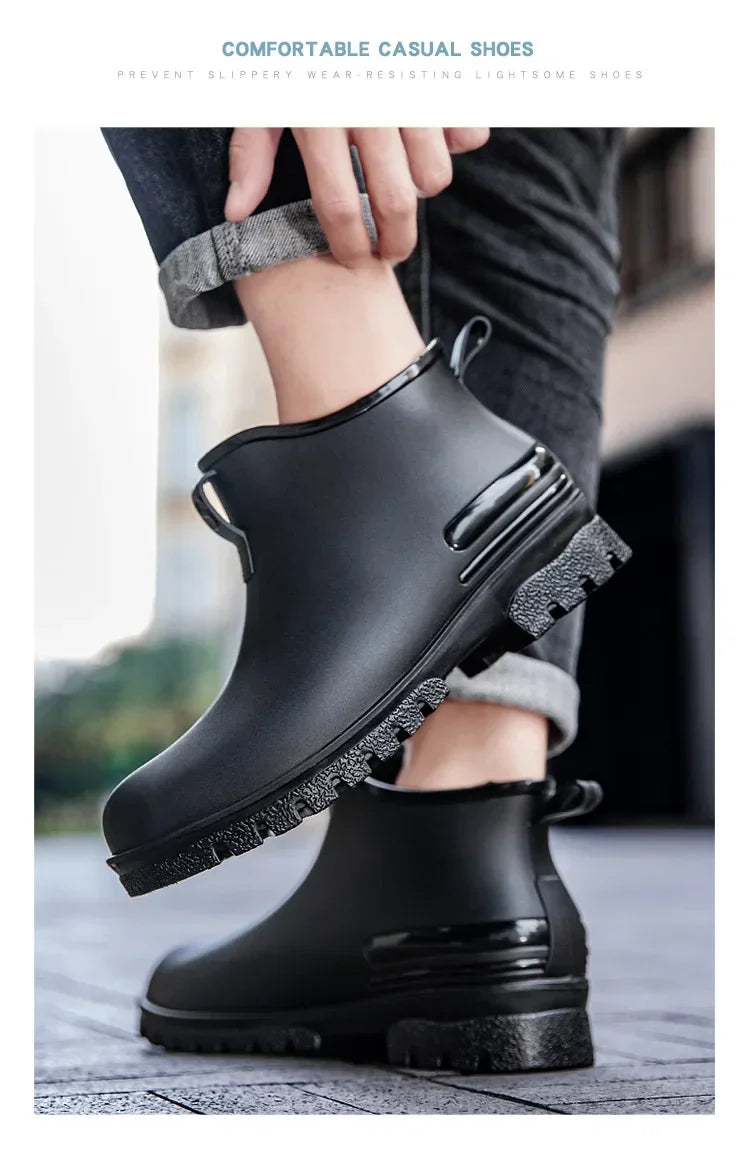 Couple's Short-Tube Non-Slip Plastic Rain Boots, Outdoor Commuting Waterproof Shoes, Pvc One-Piece Molded Women's Water Boots,