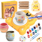 Pottery Wheel for Kids 8-12, Complete Art & Craft Set with 3 Pack Air Dry Clays, Paints - DIY Ceramic Maker Mini for Beginners C