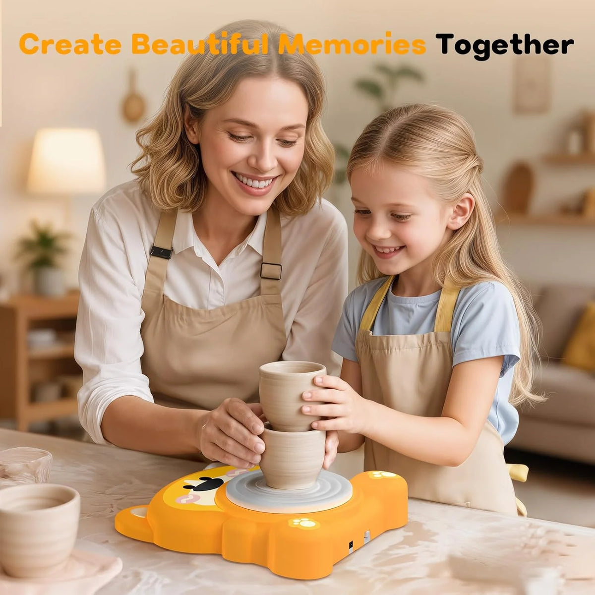 Pottery Wheel for Kids 8-12, Complete Art & Craft Set with 3 Pack Air Dry Clays, Paints - DIY Ceramic Maker Mini for Beginners C