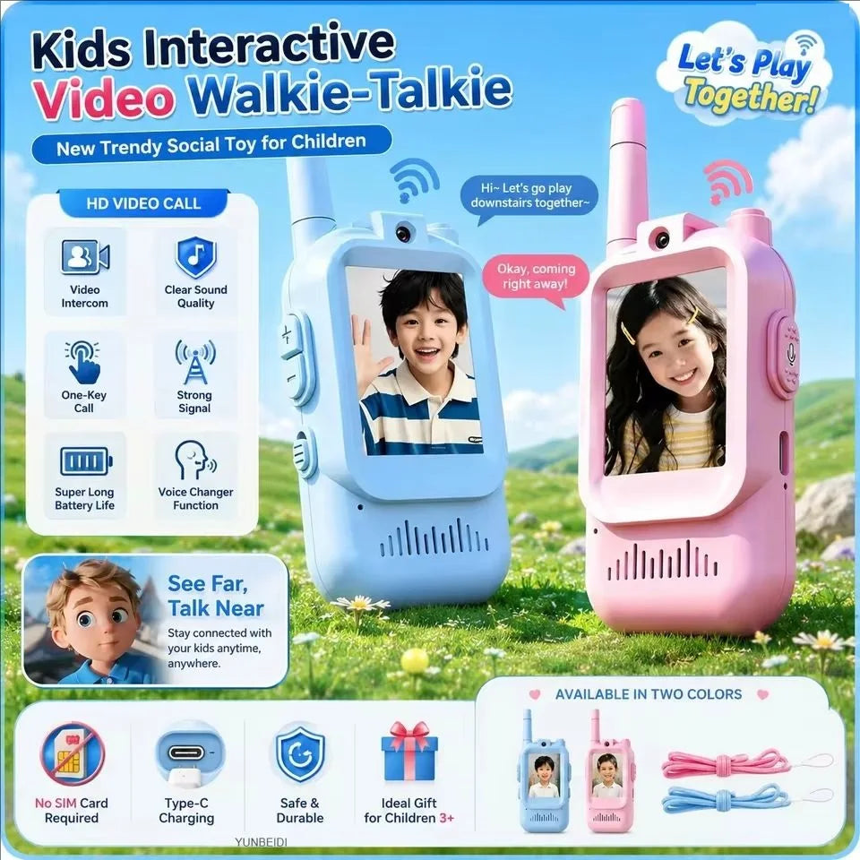 Video Walkie Talkies for Kids 2 Pack Rechargeable Toddler Toys for Indoor Camping Travel Birthday Gfits for Kids Ages 3-12