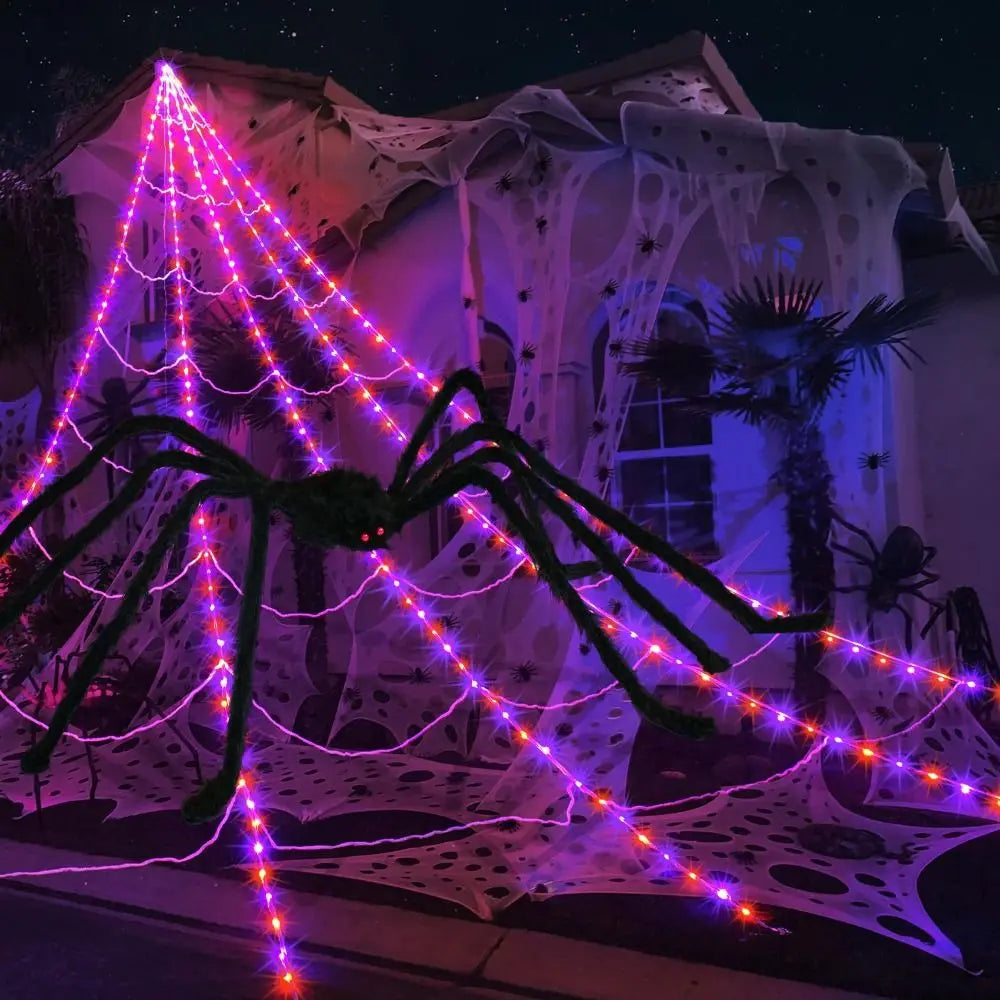 8 Modes Halloween Spider Web Lights Glow Waterproof Halloween Spider 5m web