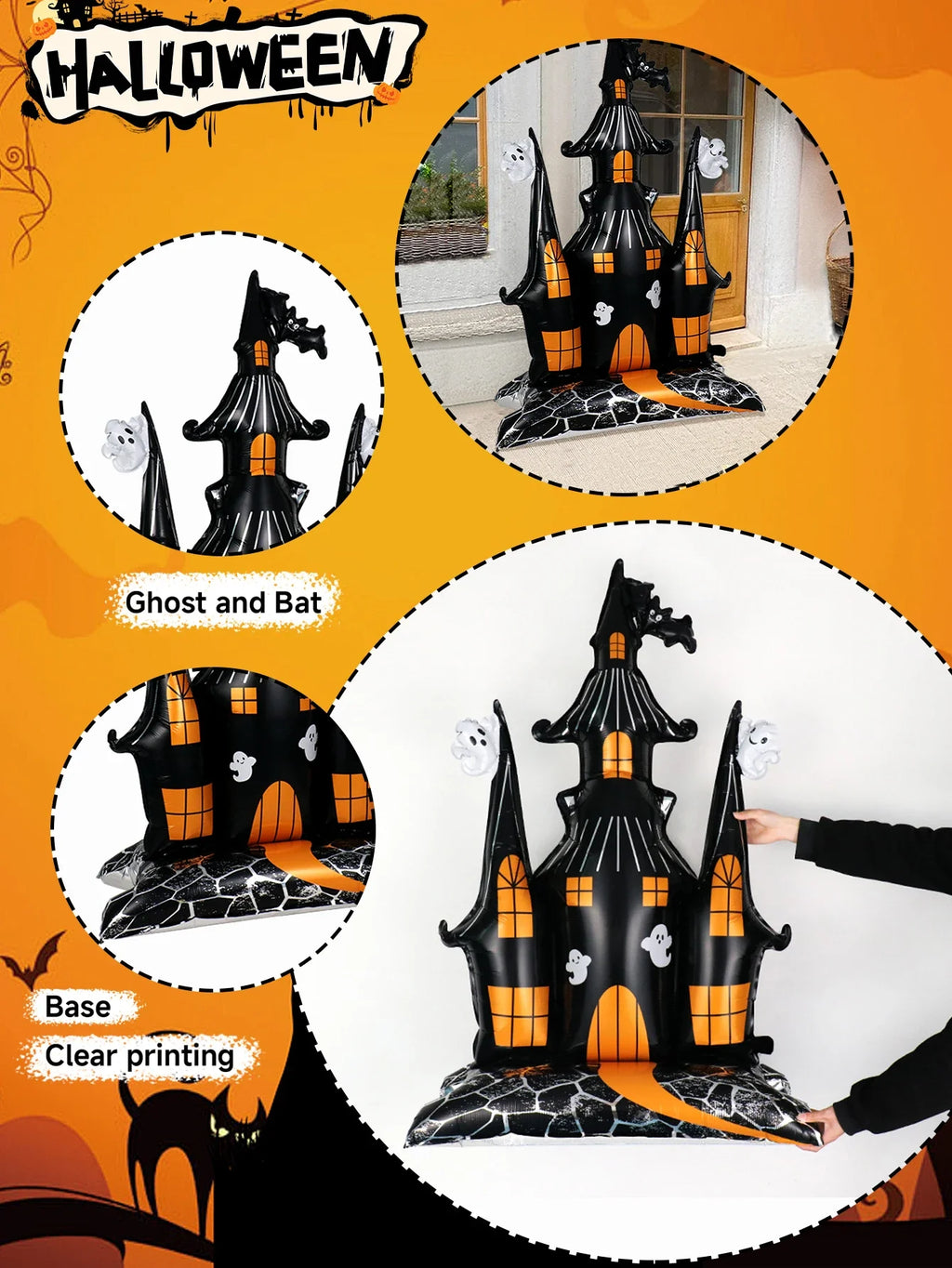 1pcs Halloween 58-inch Super-large Haunted House Castle Standing Aluminum Foil Balloon Horror Halloween Haunted House Party
