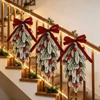 50cm LED Artificial Garland Stair Wreath Red Bow Knot Prelit Christmas Wreath Garland Pine/Bow for Front Door Wall Window Stair