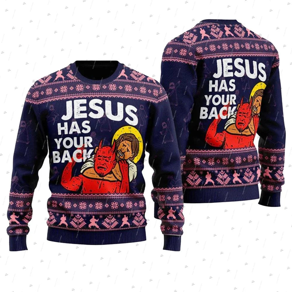 Santa & Skull Print Christmas Jumper