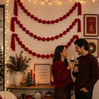 Christmas Hanging Ball Garland Red Cloth Ball String DIY Xmas Tree Window Hanging Decor Smooth Soft Fabric Balls Party Supply