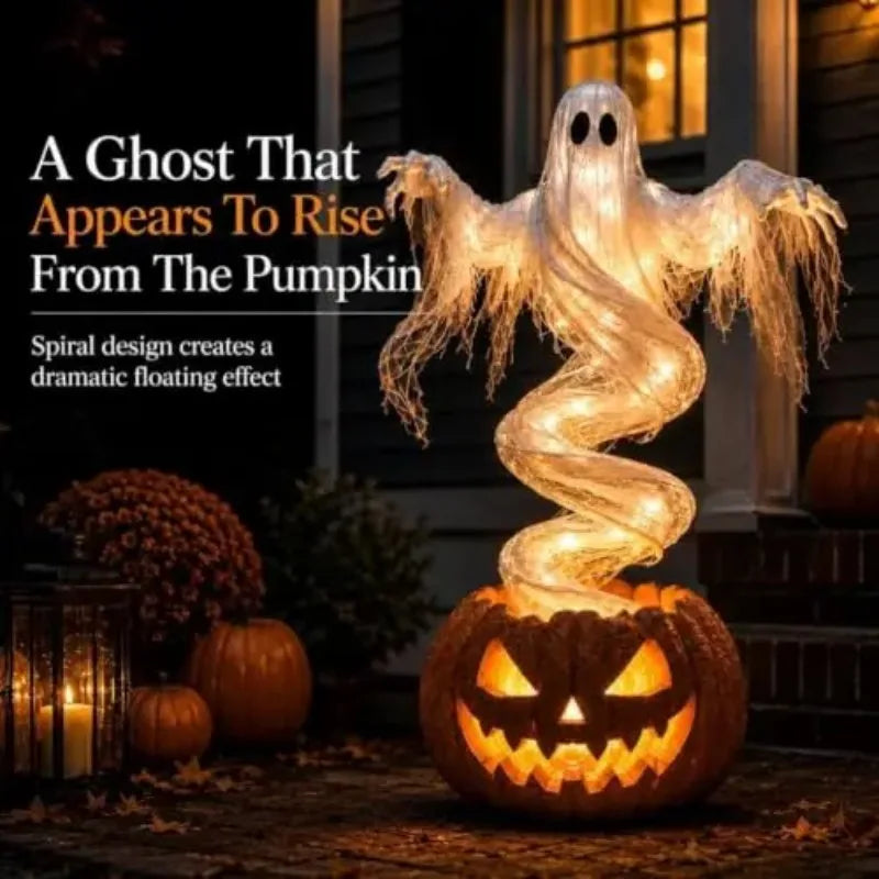 Swirling Ghost Pumpkin Yard Lamp, Lighted Spooky Ghost Ghost Pumpkin Decor