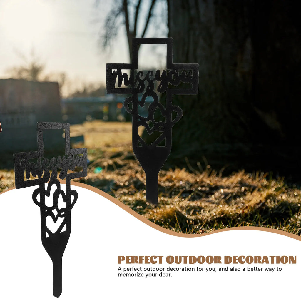 Metal Cross Yard Stake Iron Cemetery Memorial Decoration Grave Marker Garden Sign Remembrance Symbol for Loved Ones Cemetery