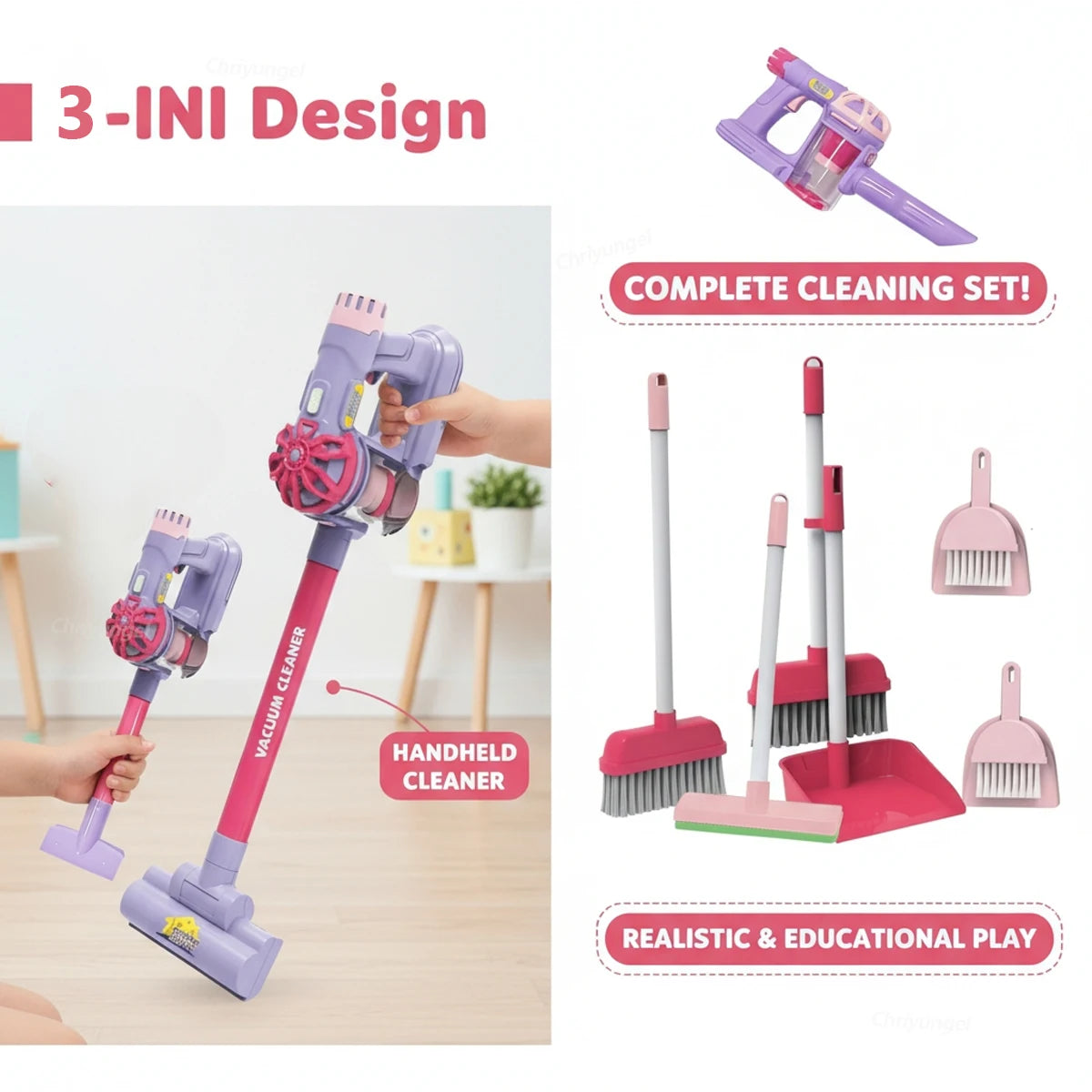Kids Simulation Electric Vacuum Cleaner Toy Set Housekeeping Role Play Educational Toys for Toddlers Perfect Gift for Girls Boys