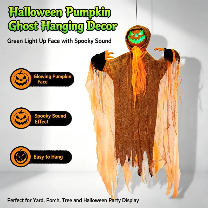 Halloween Decoration Luminous Demon Pumpkin Scarecrow Hanging Ornaments Turned Head Pumpkin Halloween Horror Home Decor Yard