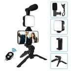 Smartphone Vlogging Kit With Tripod Phone Holder Mini Microphone LED