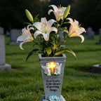 Solar LED Cross Grave Vase Outdoor Commemorative Flower Holder Garden Cemetery Memorial Decoration Light Ornament Base