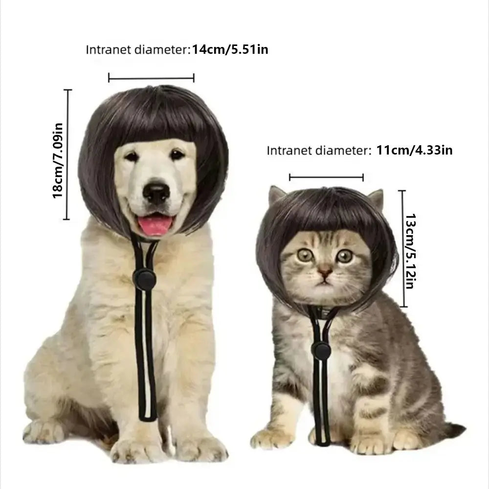 Pet Bob Wig Exposed Ear Design Comfortable To Wear Cat Fake Hair Dressing Up fun