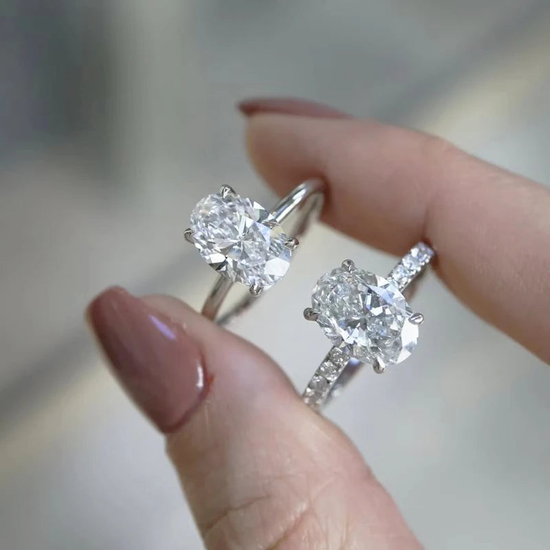 1-3CT Moissanite D Color VVS Diamond Women's Oval Radiant Ring S925 Silver Ring Plated White Gold Jewelry Rings for Women