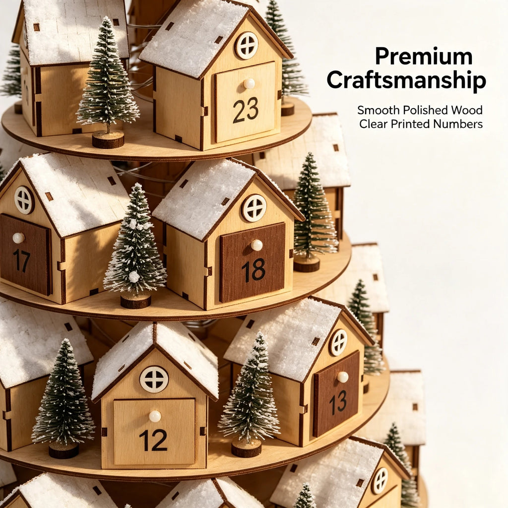 Wooden Christmas Advent Calendar 24, Days House Shape Countdown Ornament, Xmas Tree Decoration Gift For, Kids Home Party Decor