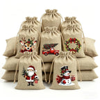 5/12 Pack Christmas Burlap Gift Bags Reusable Drawstring 5 Designs