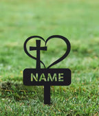Personalized Metal Heart with Cross Sign Grave Maker Black Custom Memorial Stake Personalized Loss of Loved One Cemetery Stake f