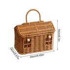 Imitation Rattan House Shaped Basket With Lid Handle Decorative Hand Woven Shelf Portable  Organizer Home Decor Storage Baskets