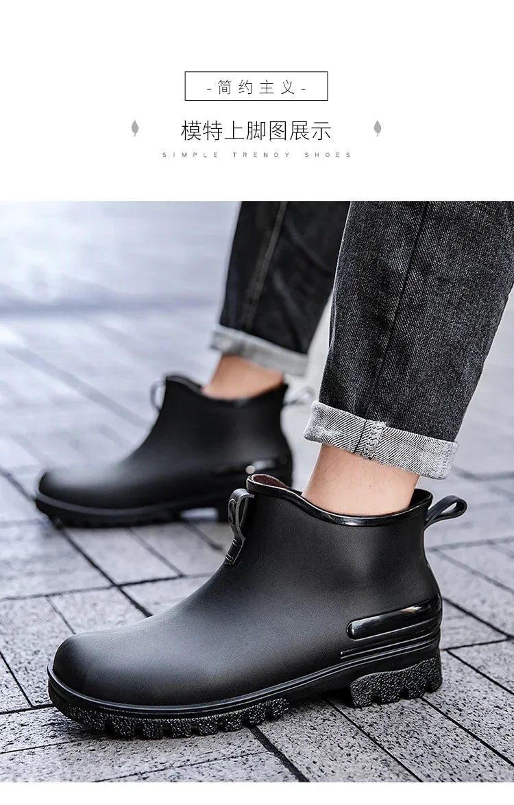Couple's Short-Tube Non-Slip Plastic Rain Boots, Outdoor Commuting Waterproof Shoes, Pvc One-Piece Molded Women's Water Boots,