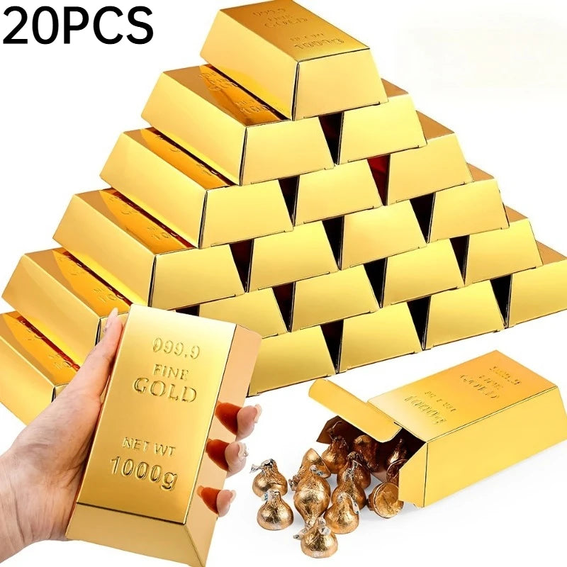 10/20PCS Shiny Gold Paper Fake Gold Bar Candy Box Decorative Gold Brick Deco