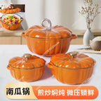 3.7L Enamel Coated Cookware Pumpkin Enameled Cast Iron Cooking Pot NonStick Enamel Pot Casserole Dish 12inch for All Heat Source