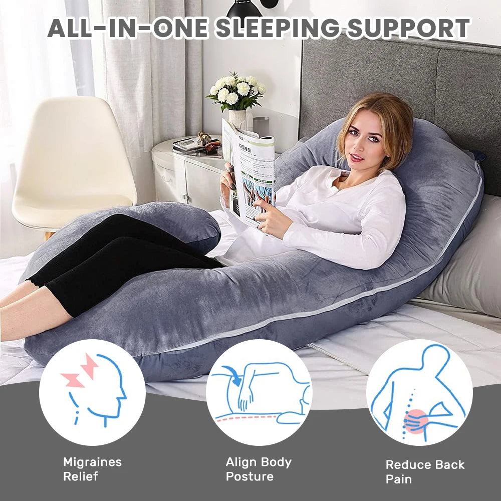 Pregnancy Pillow,55 inches Maternity Body Pillow with Washable Cover, C Shaped Body Pillow for Sleeping (Grey)