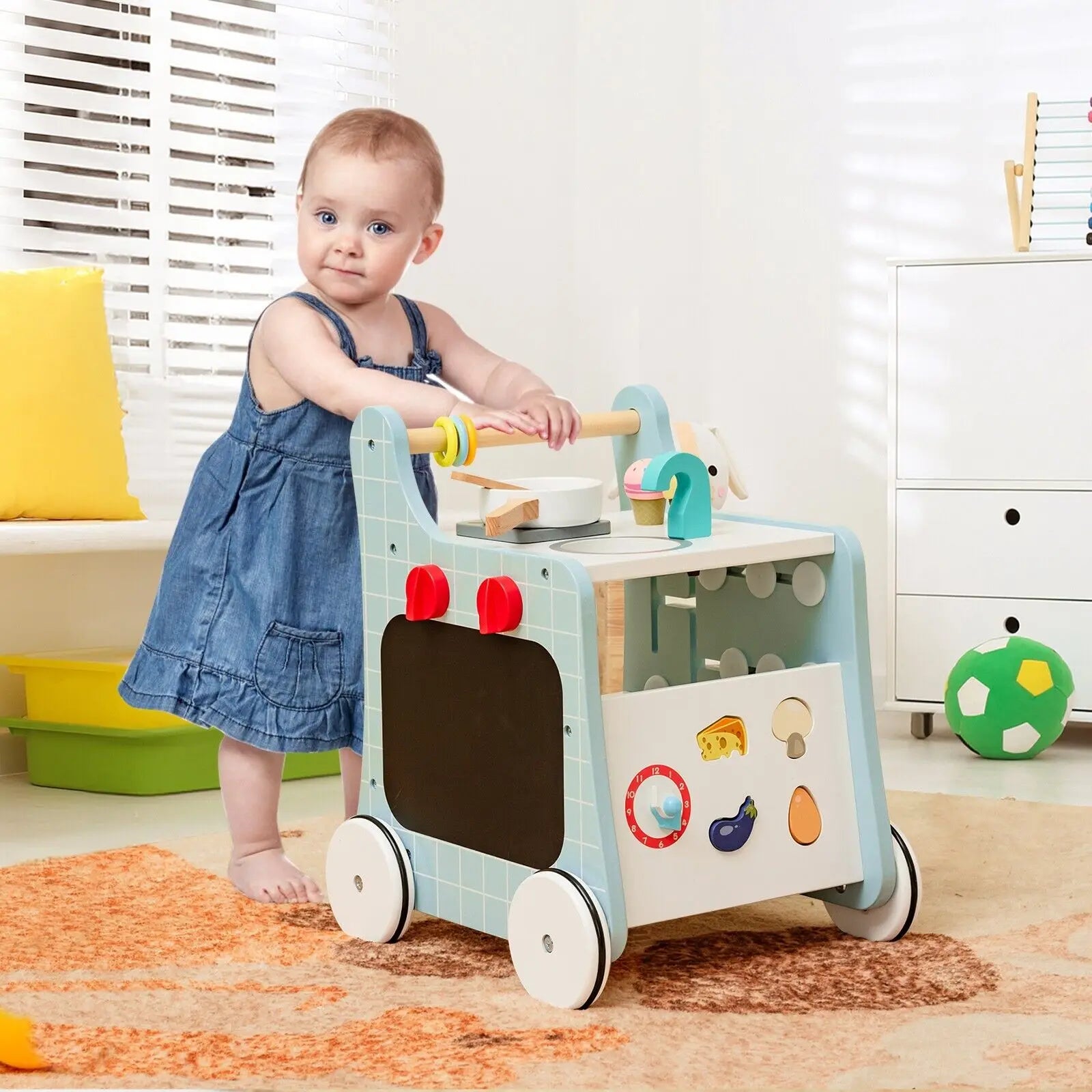 DORTALA 6-in-1 Wooden Baby walker Activity Kitchen