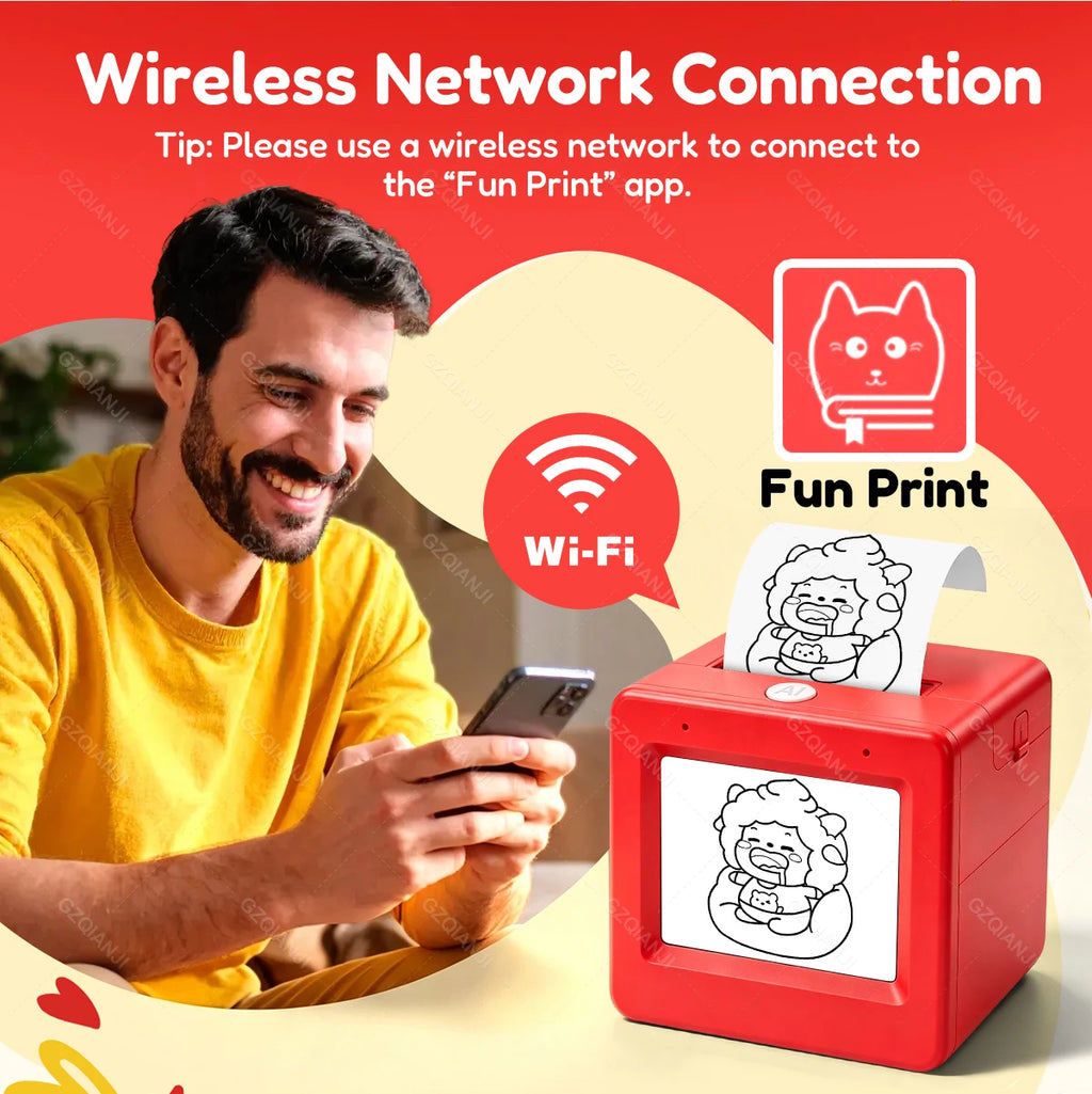 AI Voice Smart Thermal Printer! 58mm Mini Portable Bluetooth Photo Sticker Picture Print Device Fun Print with White Color Paper
