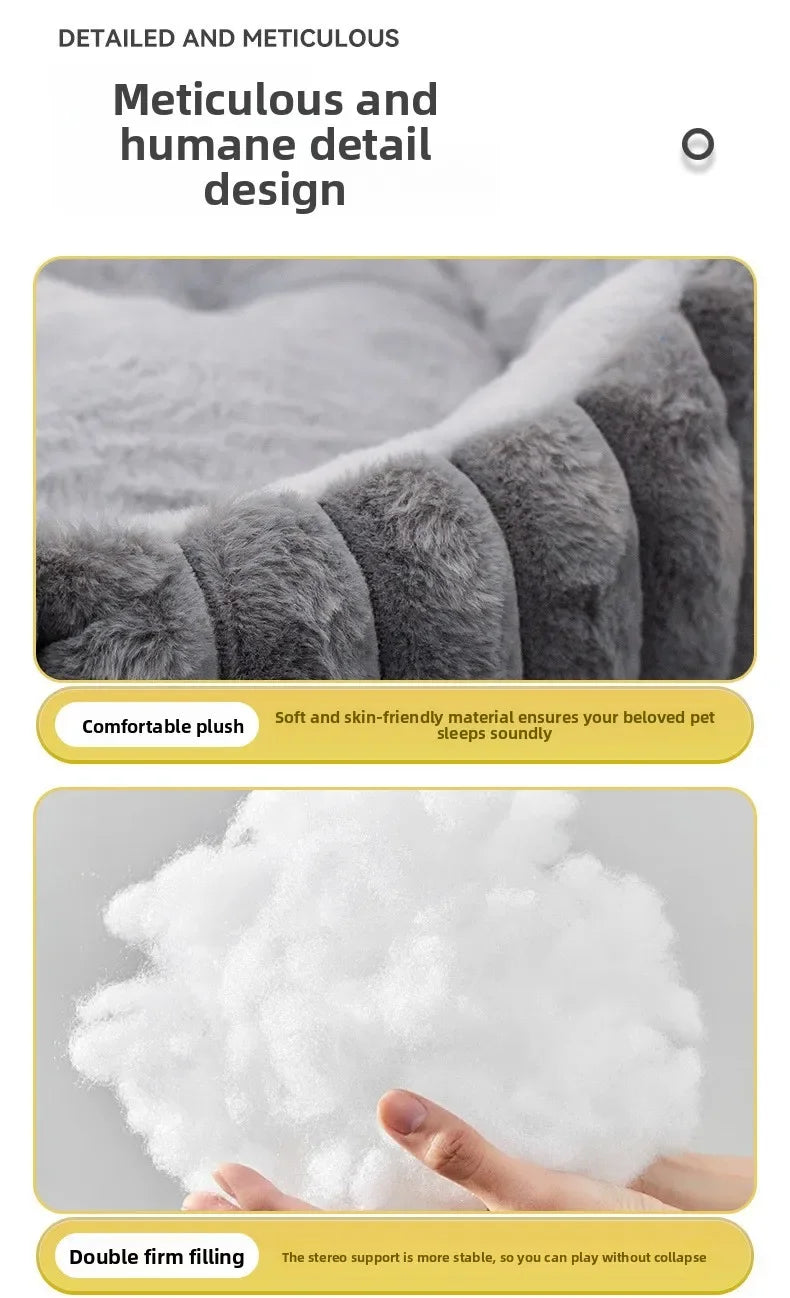 Home Plush Winter Cat Nest Dog Nest Warm Detachable and Washable Round Cat Nest Pet Bed Seasonal Universal Decoration