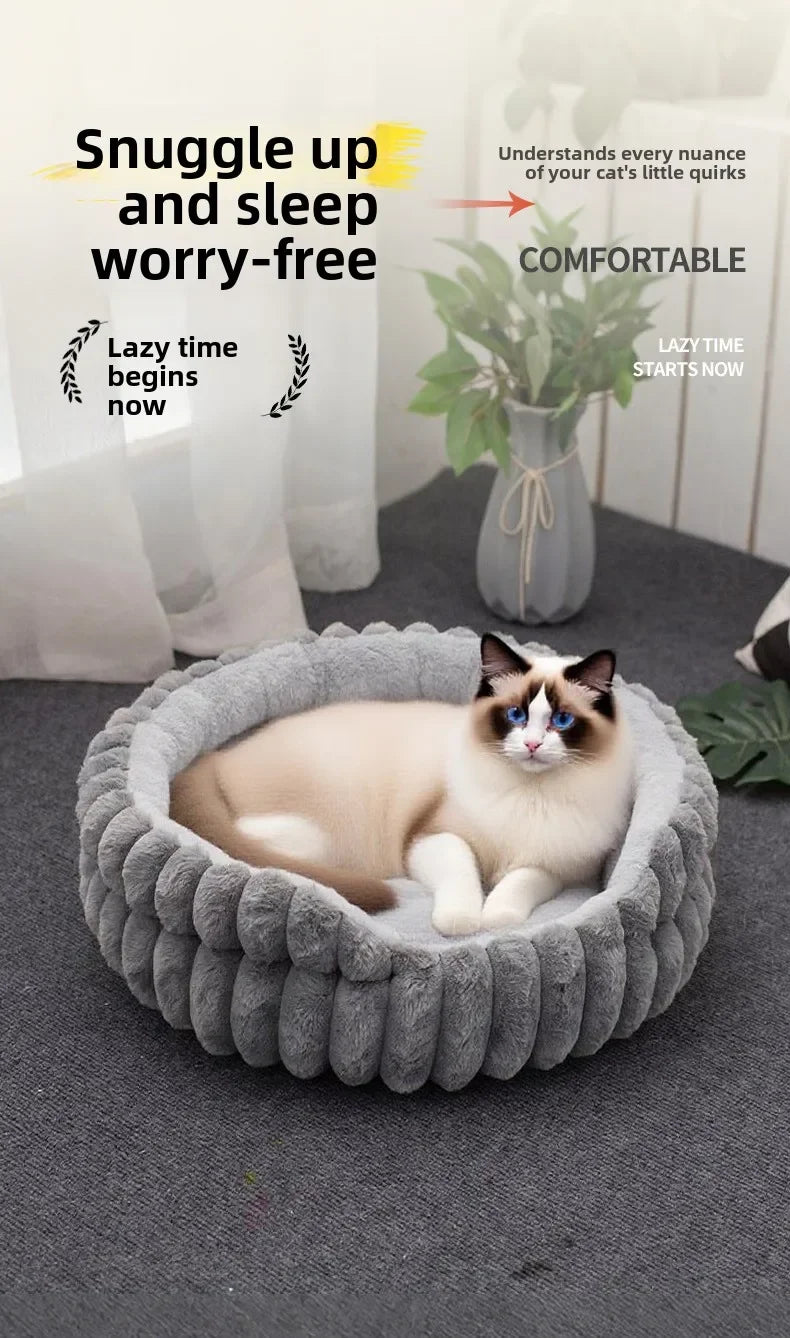 Home Plush Winter Cat Nest Dog Nest Warm Detachable and Washable Round Cat Nest Pet Bed Seasonal Universal Decoration