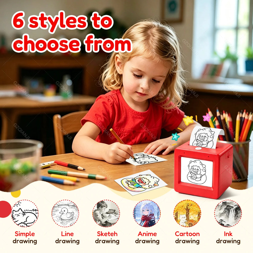 AI Voice Smart Thermal Printer! 58mm Mini Portable Bluetooth Photo Sticker Picture Print Device Fun Print with White Color Paper