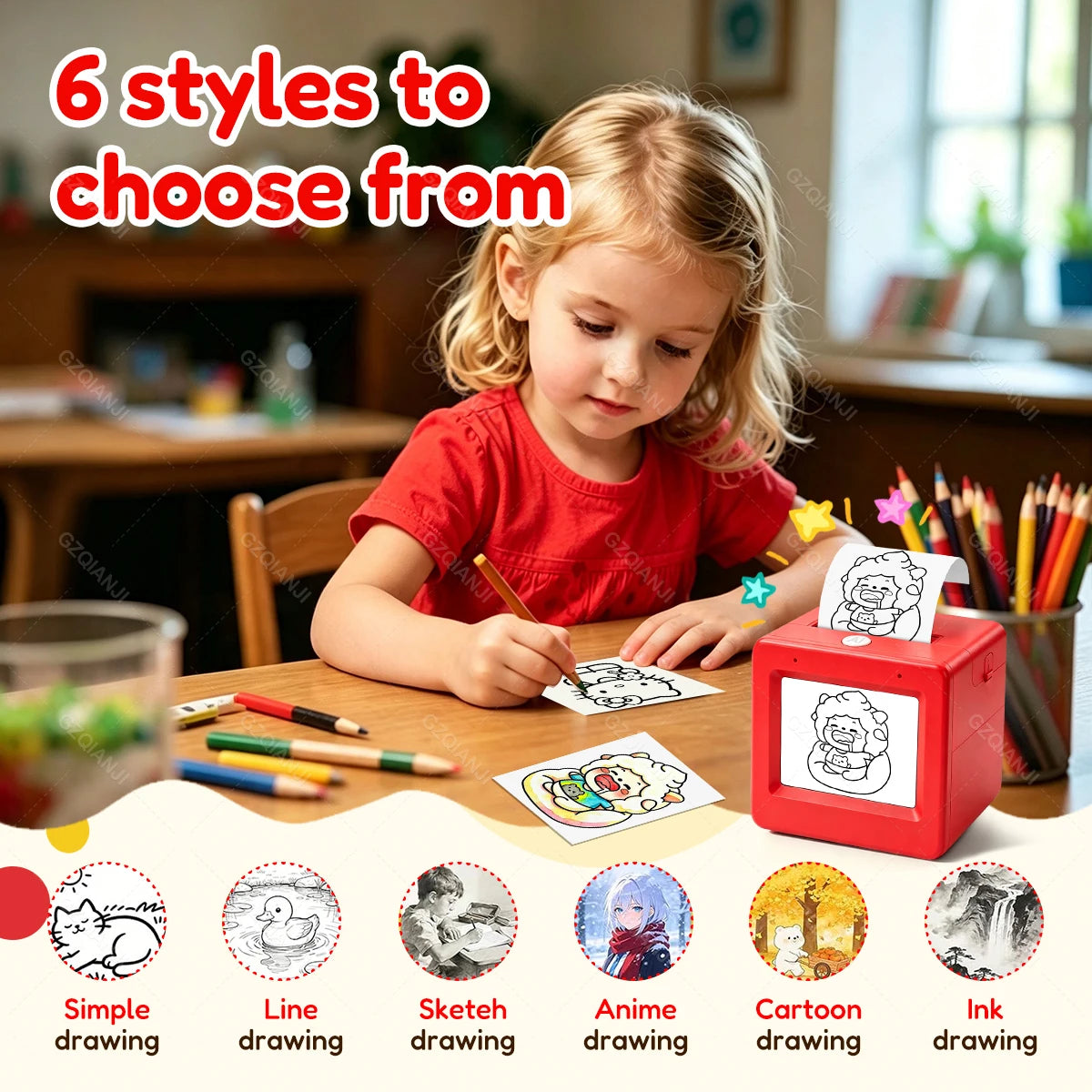 AI Voice Smart Thermal Printer! 58mm Mini Portable Bluetooth Photo Sticker Picture Print Device Fun Print with White Color Paper