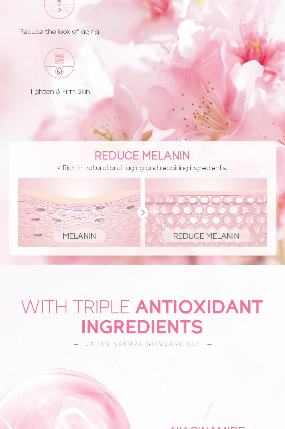 LAIKOU Sakura Kit Skin Care Sets Moisturizing and Reducing Fine Lines Cleansing Pore Product 5-Piece Korean Women's Day Gift