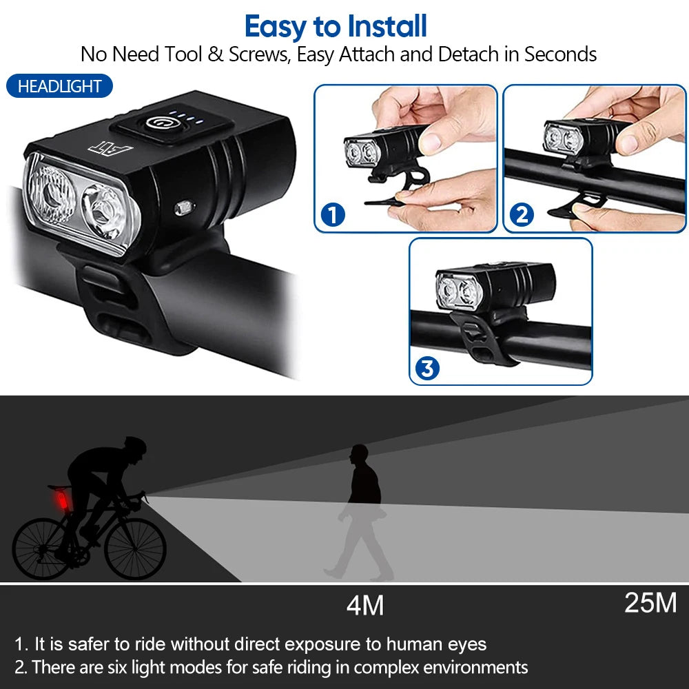 2 T6 Bicycle Front Light Type-C Charging Bicycle Headlight MTB Road Bike Headlamp for Night Riding Safety Cycling Accessories