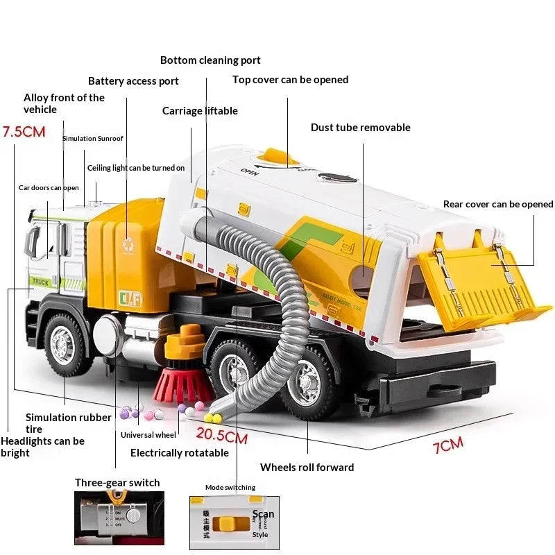 Simulated street cleaning sweeper electric vacuum sweeper road children's alloy car boy toy wind-up sprinkler truck