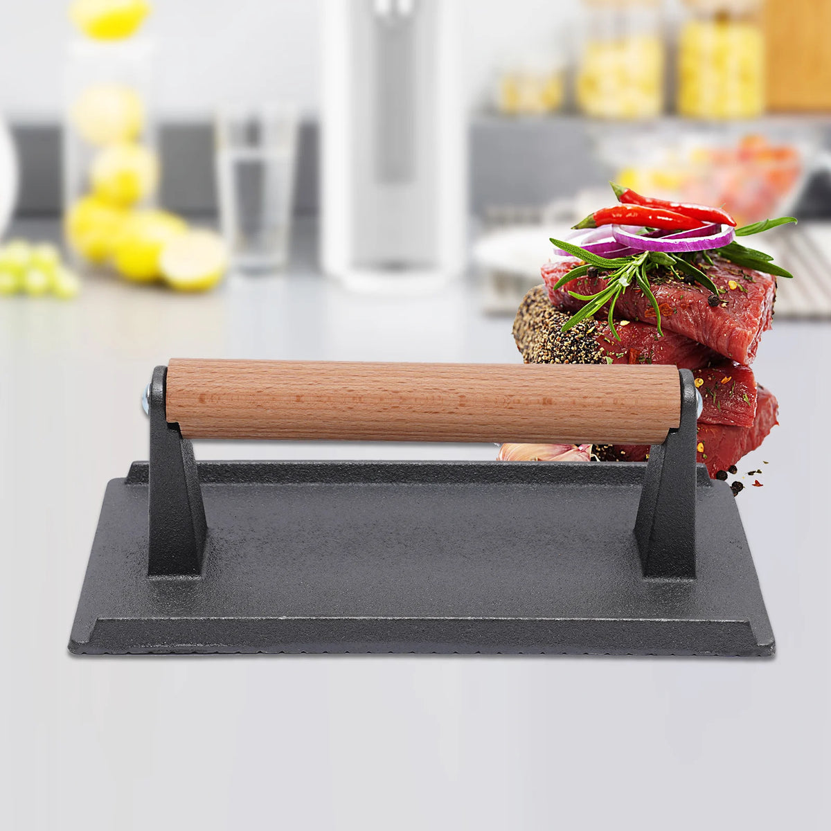Meat Press with Wooden Handle Heavy Duty Grill Press Non-stick