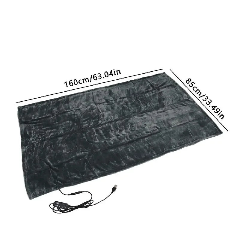 USB Heated Blanket With Storage Bag 160x85cm Coral Velvet Shawl Wearable Electric Blanket Winter Body Warmer for Home Office Car