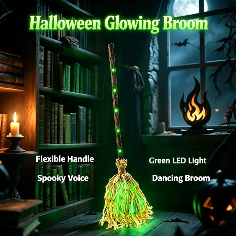 Glowing Witch Broom with Sound and Self Jumping Action for Halloween  party