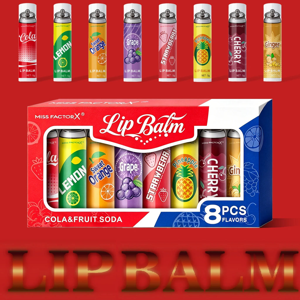 8PCS Soda-Inspired Lip Balm Set, Long-Lasting Moisture & Anti-Chapping Gift Giving