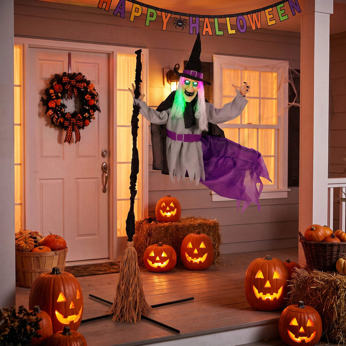 HOMCOM Life-Size Animated Halloween Witch – 200cm