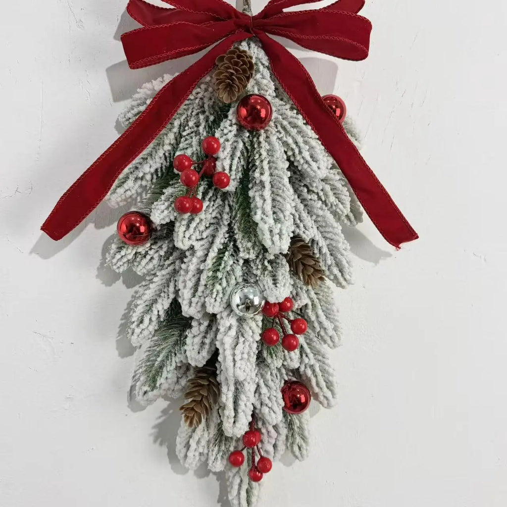 50cm LED Artificial Garland Stair Wreath Red Bow Knot Prelit Christmas Wreath Garland Pine/Bow for Front Door Wall Window Stair