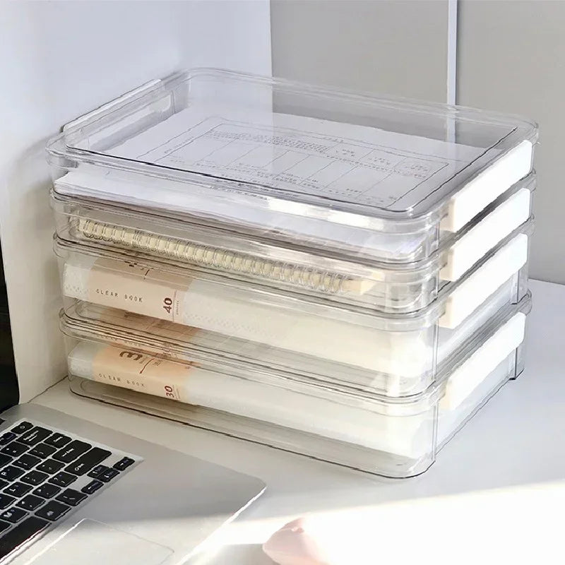 Acrylic Transparent Desktop Paper Storage Box A4 File Document Exam Paper Organizer Household Dust Proof Card Holder Case